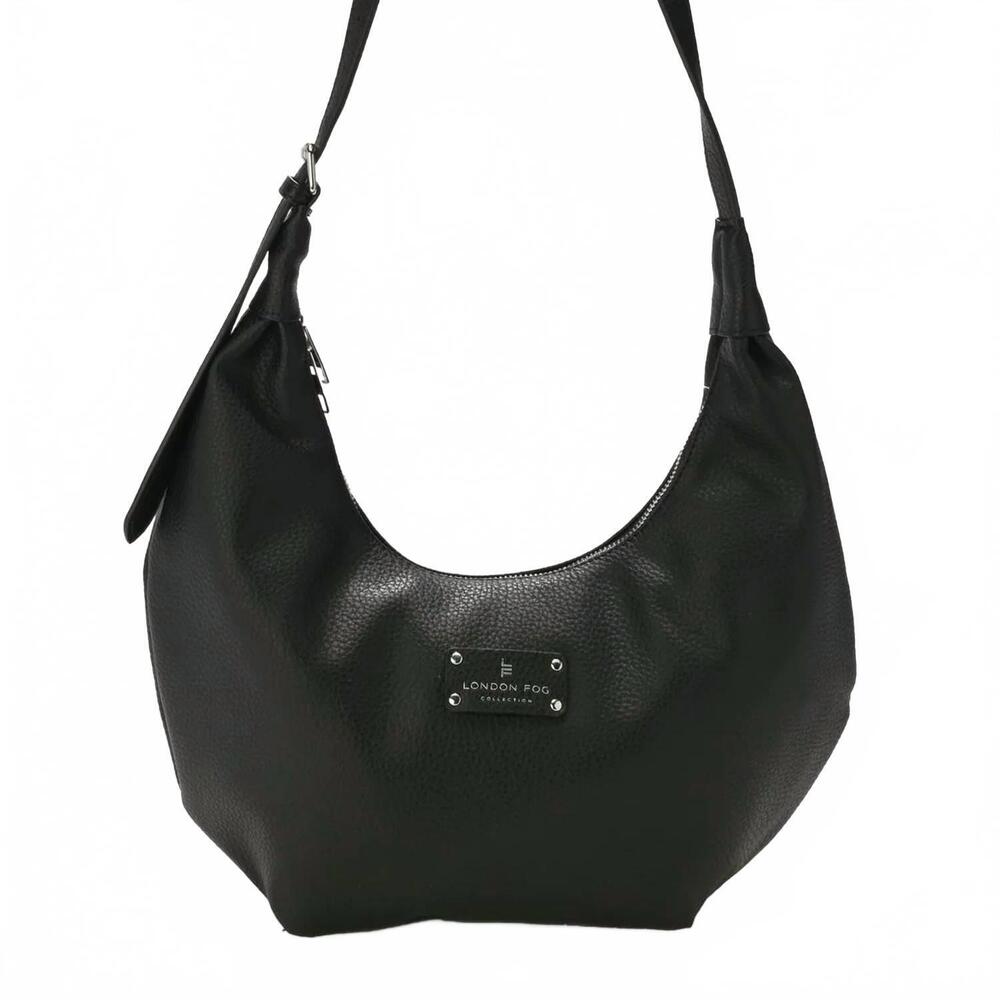 NEW LONDON FOG women's slouchy crescent hobo bag in black